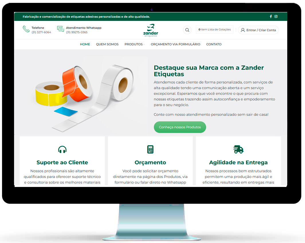 Site em Wordpress com Woocommerce - Zander Etiquetas Site em Wordpress com Woocommerce - Zander Etiquetas